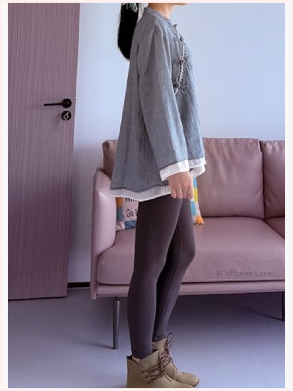 3/4 Length Sleeve Cotton Linen Button Down Shirt Chinese Frog Casual Blouse - Picture 3 of 5